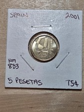 Moneta Spagna 5 Pesetas, 2001. KM# 833, alluminio-bronzo. Monogramma Juan Carlos I.