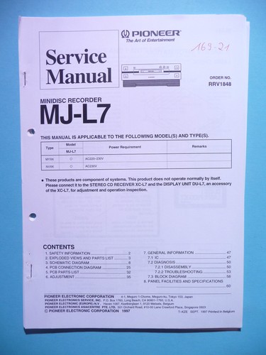 Service manual pioneer l7 - service, mj-l7