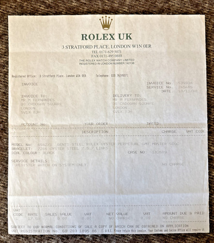 Rolex service certificate gmt - rolex,