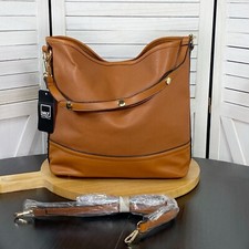 MKF Mia K Farrow Nya Cognac Gold Studded Hobo Bag Tote Faux Leather