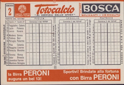 Totocalcio schedina 2 del - schedina,