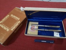 Coppia Di Penne AURORA laccate Argento E Oro - Stilografica e Sfera - Nuove