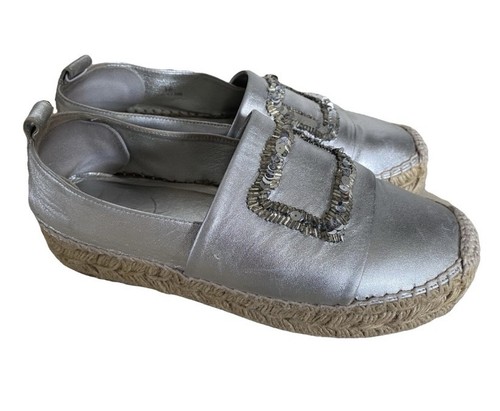 Espadrilles cuir argenté - cuir,