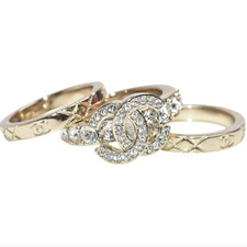 Set Anello Costume CHANEL B 25P Strass Cristallo CC Matelassé Autentico Taglia 6