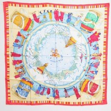 HERMES Scarf Carre 90 PRIERES AU VENT Prayer in the Wind Yellow Red Silk