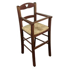 Seggiolone Bambini Sedia Bimbi Legno Alta Seduta Paglia Rustico con Protezione