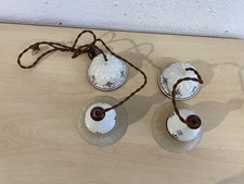 lampadario a sospensione vintage in vetro e ceramica bianca due punti luce