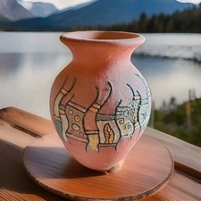 Vaso in Terracotta Dipinto a Mano Vintage/Artigianale – Decorazione Etnica 