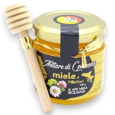 Miele di Millefiori di Ape Nera Siciliana, 100 g Con Spargi-miele in legno - 100