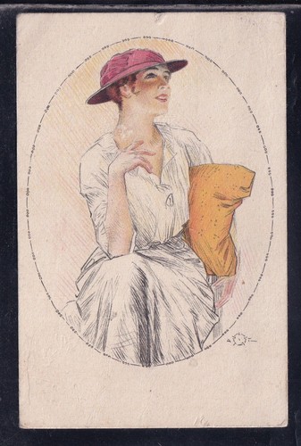 Cartolina donna con cappello - con,