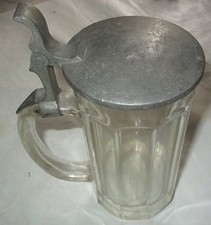 Tankard Boccale da birra in vetro lavorato 0,5 litri con coperchio in peltro