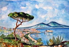 Acquerello golfo di Napoli
