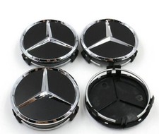 4 Tappi Coprimozzo 75mm Compatibili Per Mercedes A B E CLA CLK ML NERO  LUCIDO