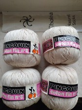 4 Gomitoli Filo Ritorto Di Cotone 100% Pingouin N° 8 Beige 50 Gr Made In France