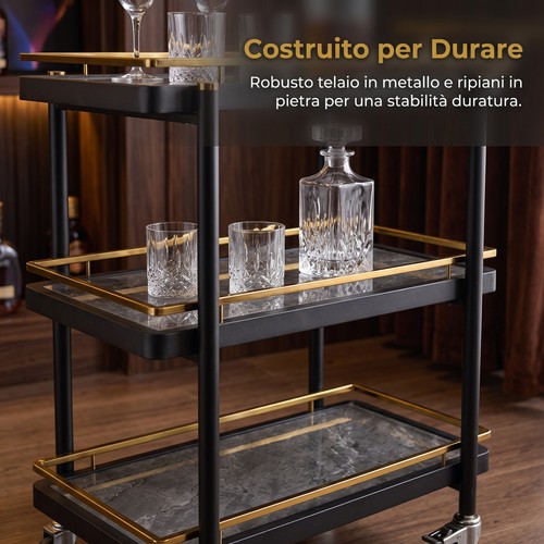 Carrello bar mobile ripiani - carrello, 3