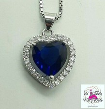 CIONDOLO  CUORE  BLU in argento 925/1000 con zirconi + collana arg. 925 omaggio