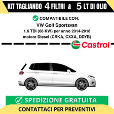 Tagliando per VW Golf Sportsvan 1.6 TDI 66 kw - 5 Lt di Castrol + 4 Filtri an...