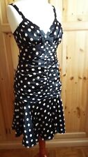 Abito nero a pois Betsey Johnson 100% seta tg.10 US / XL / IT 46 / EU 42 NUOVO