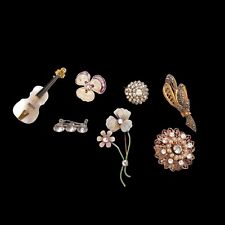 Lotto di 7 spille vintage spille smalto strass MOP violino floreale