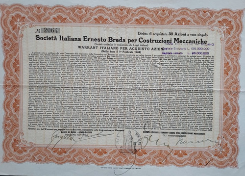 Milano 1929 warrant ernesto - milano,