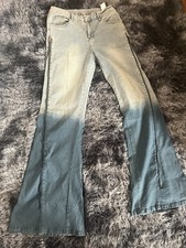Men’s Two-Tone Flare Jeans with Side Zips, Size W32 L35 (Unisex Streetwear)