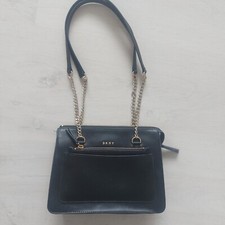 Dkny Womans Black Gold Multi Chain Strap Shoulder Bag Handbag Logo Designer Med