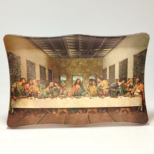 Icona Ultima Cena Leonardo Stampa Legno 11x7cm Parti Dorate da Tavolo e Parete