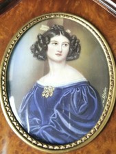 Antico dipinto olio miniatura - Portrait Ritratto Femminile - 14x12cm -Firmato