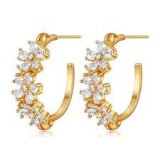 Orecchini a perno traforati semplici rinfrescanti placcati oro 18 carati con zirconi da donna