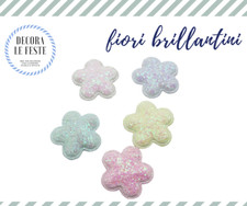 8 Fiori con brilantini pastello 4x4 cm - tessuto imbottito , patch fiori glitter