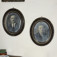 Coppia antica foto Primi 900 in cornice ovale in legno E Pastiglia