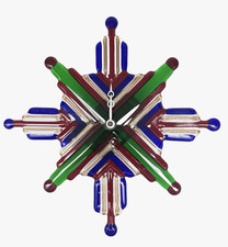 RARO OROLOGIO IN VETRO DI MURANO POLICROMO SCULTURE DE BIAGI VENINI GAETAN PESCE