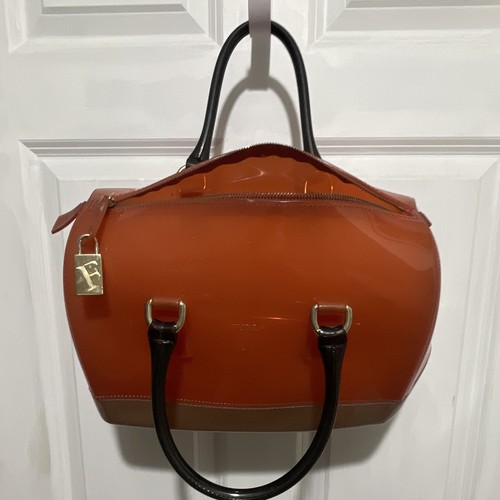 Furla orange beige satchel top - satchel,