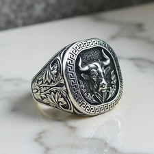 Anello da uomo in argento sterling 925 con sigillo toro artigianale anello dichiarazione audace