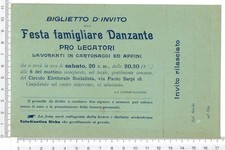 BIGLIETTO INVITO FESTA PRO LEGATORI MILANO FINE '800 PRIMI '900 (1/46)