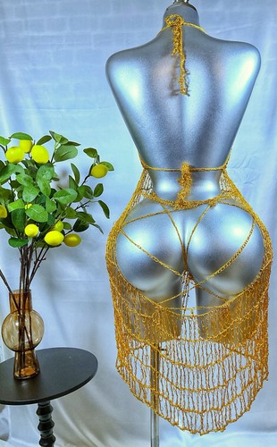 Handmade gold crochet lingerie - gold,