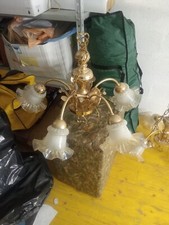 Elegante lampadario vintage a 5 luci in ottone e vetro satinato - stile classico