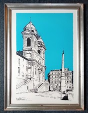 Quadro litografia Riccardo Ratto, prova d'autore Trinità dei Monti firmato