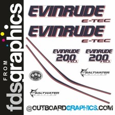 Kit decalcomanie/adesivi motore fuoribordo Evinrude 200cv ETEC / E-TEC HO (cofano bianco)