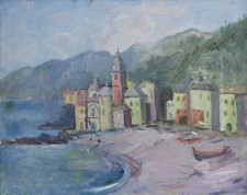 Riviera ligure - paesaggio con marina - olio su tela 40x50cm - ct.156