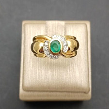 ANELLO IN ORO GIALLO 18 CT 750 SMERALDO CT 0,50 E DIAMANTI CT 0,11 MADE IN ITALY