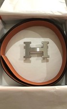 Cintura Originale Belt Hermes H Silver 38 mm. Orange/Black Size 105 Cm.