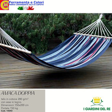 Amaca da Giardino Doppia Telo In Cotone Asse In Legno Relax Campeggio 150 x 200