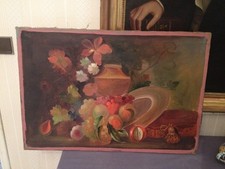 Natura morta con frutta e fiori, olio su tela, inizio XX°.