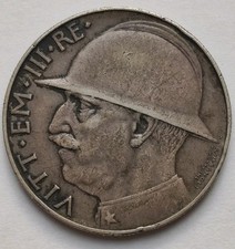 Moneta Argento Vittorio Emanuele Savoia 20 Lire Elmetto Cappello E