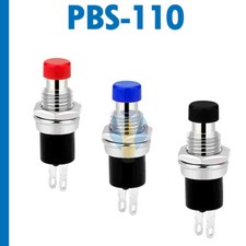MINI PULSANTE PANNELLO MOMENTARY ON OFF APERTO CON DADO PBS-110 NERO ROSSO BLUE