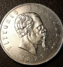 5 LIRE 1877 ROMA VITTORIO EMANUELE II