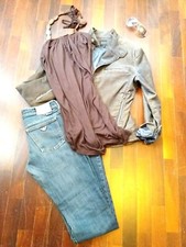 GIACCA MODELLO CHIODO DI VELLUTO A COSTE +JEANS ARMANI 28+ CANOTTA MARRONE ETNIC