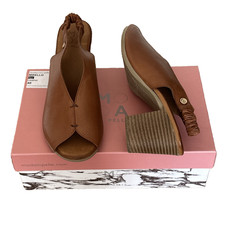 MODA IN PELLE sandali donna marroni taglia UK 7 EU 40 Mirello pelle tacco a blocco