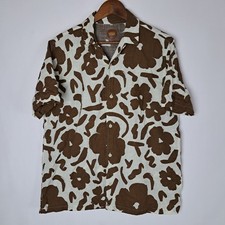 Camicia Common People uomo grande marrone bianca con bottoni S/S hawaiana floreale campeggio